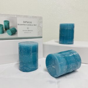 FLAVCHARM 3 Pack Green Candles (Slightly Deformed) - Ocean Breeze Scented Pillar Candles 3 x 4 Inch