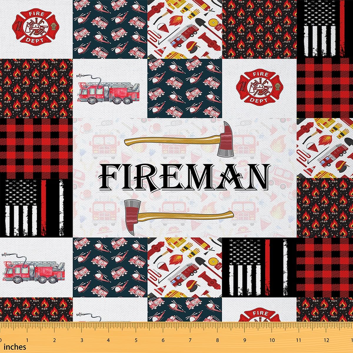 jejeloiu Firefighter Fabric by The Yard 1 Yard Firetruck Upholstery Fabric for Chairs Equipment Trucks Decorative Waterproof Outdoor Fabric Red Patchwork DIY Reupholstery Fabric for Sofa Couch