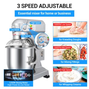 LEEVOT 30Qt 1250W Commercial Food Mixer, Commercial mixer 3-Speed Adjustable Heavy Duty Stand Mixer with Stainless Steel Bowl for Bakery Pizzeria.