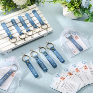 Ecally 50 Sets Baby Shower Favors for Guests PU Leather Keychain Bear Thank You Cards Organza Bags Gender Reveal Gifts (Blue, Boy Style)