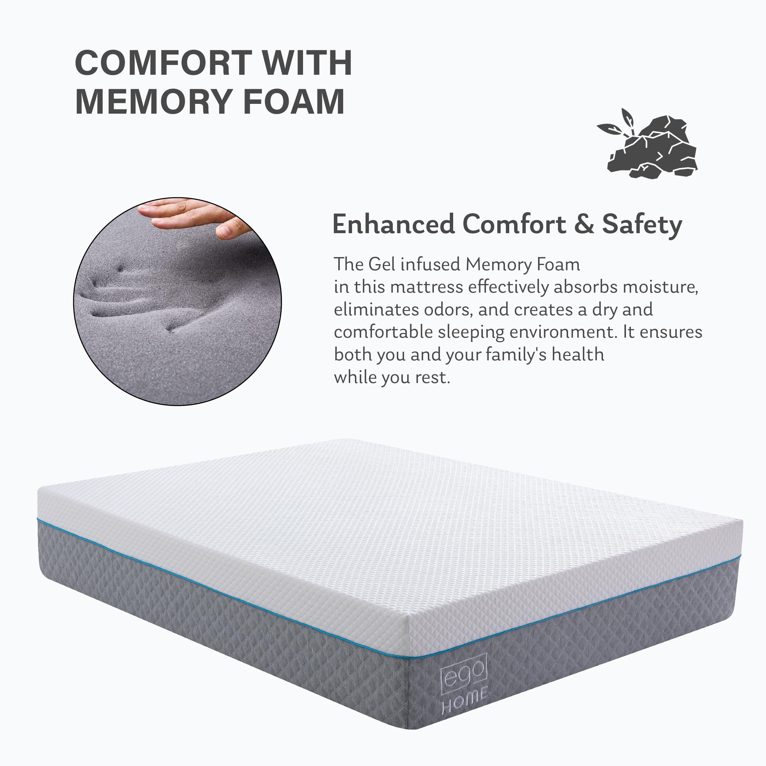 14 Inch Full Memory Foam Mattress, Fiberglass Free Mattress Bed in a Box, Gel Mattress Medium Firm Mattress, CertiPUR-US Certified, 54”x75”x14”, White