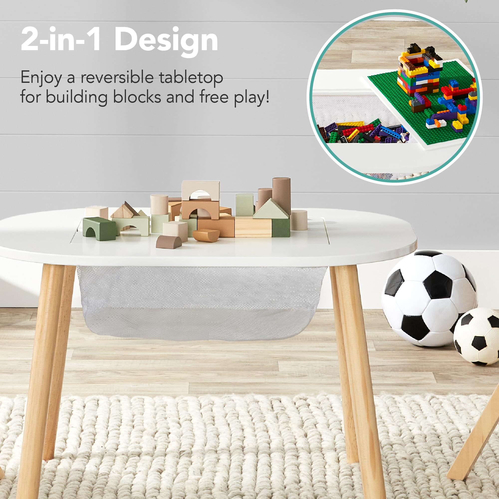 Best Choice Products 2-in-1 Kid's Wooden Building Block Table, Construction Activity Center for Playroom, Child Development w/Reversible Tabletop, 2 Stools, Storage Compartment