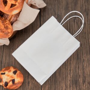 METAPRINT 50 Pack Small Gift Bags 5.8x3.2x8.25 Inch White Paper Bags with Handles Bulk, Kraft Paper Bags for Party favor, Retail, Grocery Sacks