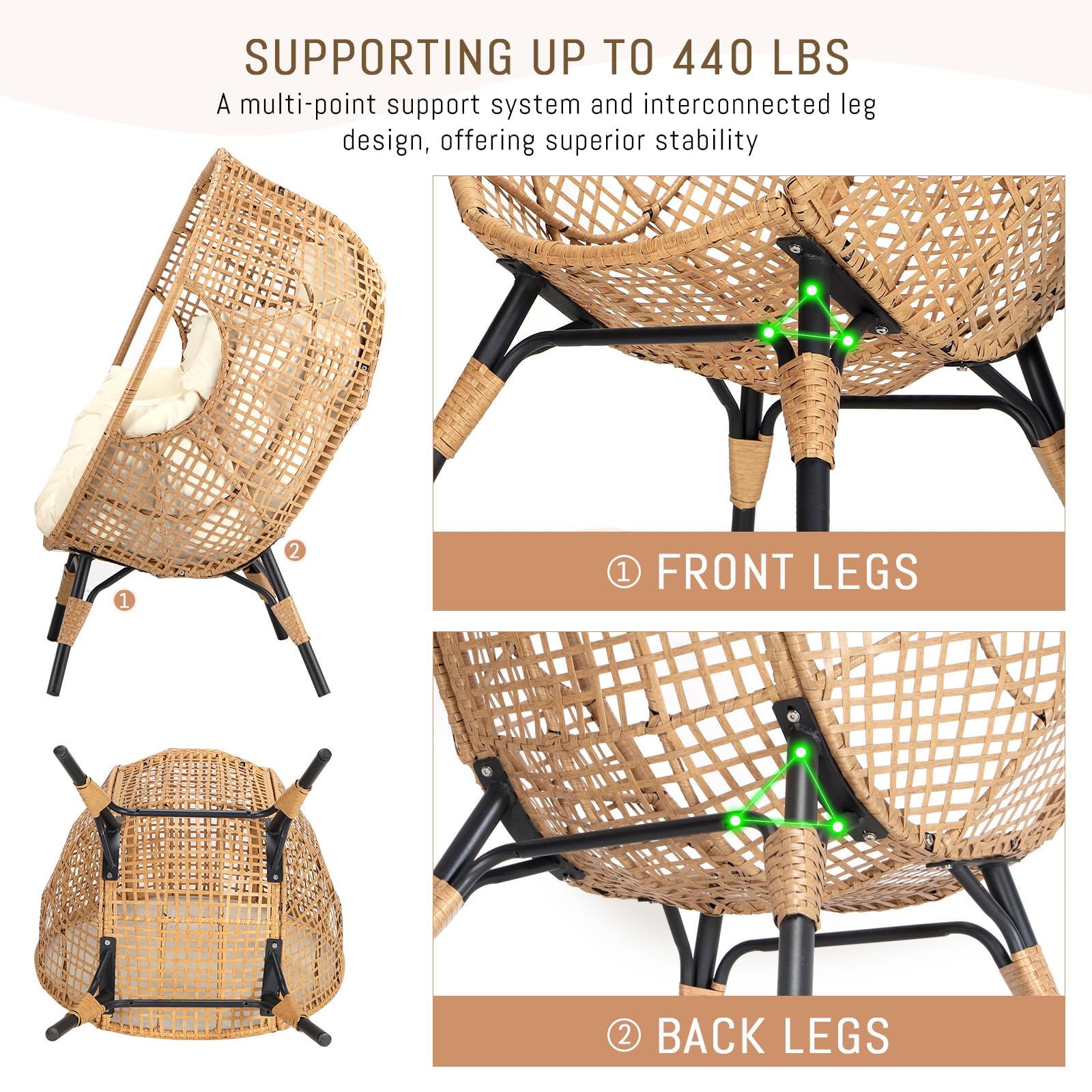 OUTPLATIO 2 Pieces Egg Chair Wicker Patio Egg Chair with Ottoman Rattan Teardrop Cuddle Cocoon Chair for Indoor Outdoor Bedroom Porch Backyard Deck Garden (2 pcs,Beige)