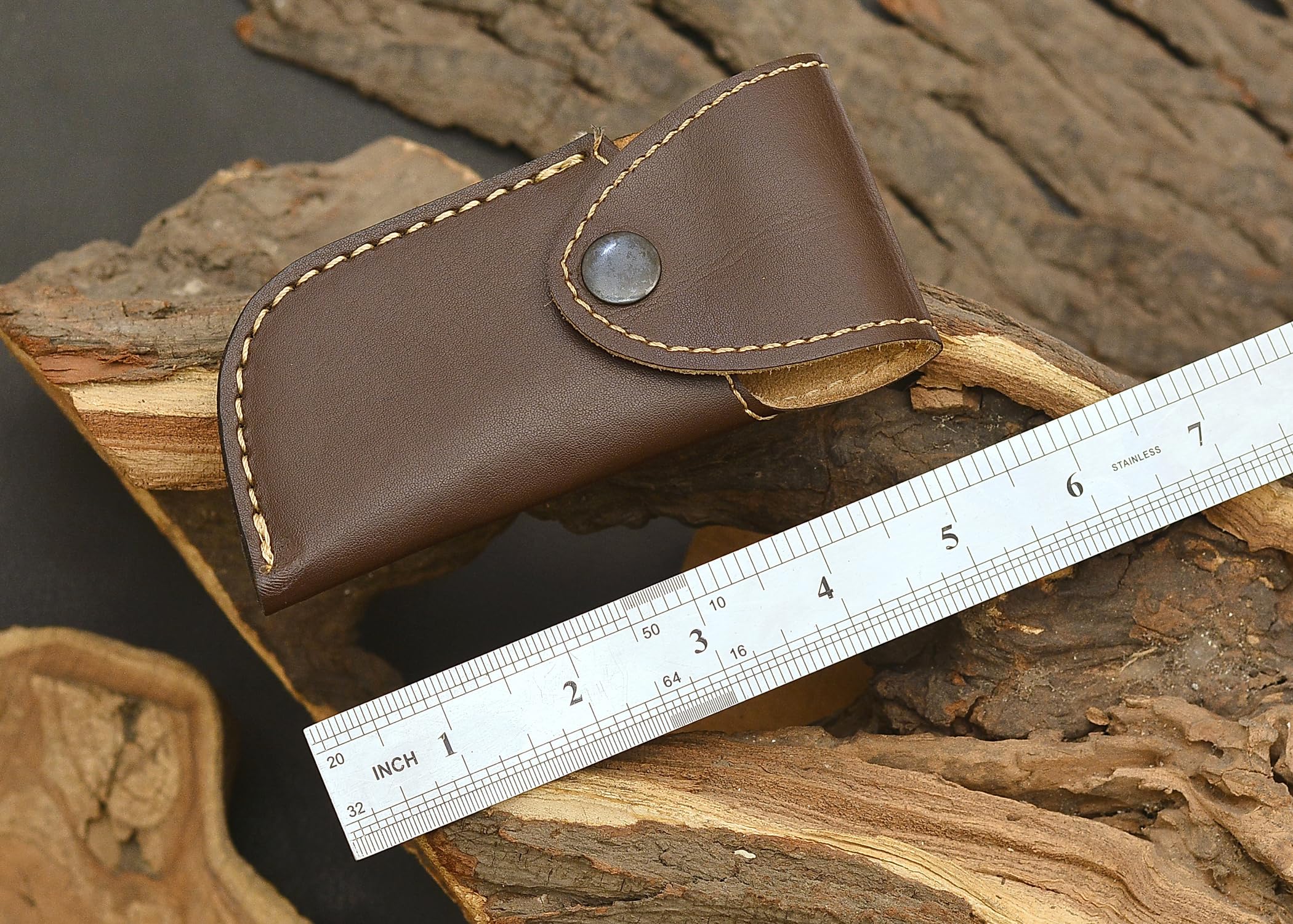 5" Genuine Leather Knife Holster with Belt Buckle – Holding Sheath for Pocket Knives, Folding Knife- Compact Draw EDC Knife Holster Belt – Brown, Camping, Hunting, and Outdoors.