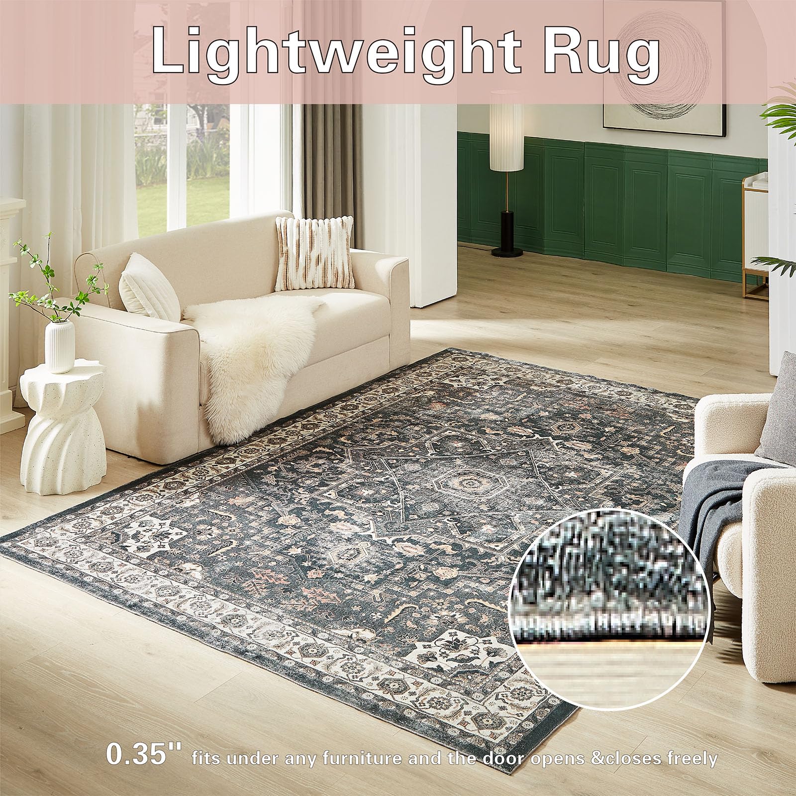 Floralux Washable Rug 3X5, Small Carpets for Bedroom (Dark Grey, 3x5Ft.)