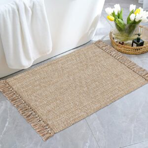 small boho bathroom rugs,2'x3' tan cream washable entryway rug farmhouse throw rug cotton woven reversible bedroom rug, kitchen mat carpet for entrance bedroom laundry living room