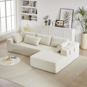 108" modular sofa couch convertible sectional sofa for living room bedroom, modern chenille upholstered sectional sofa couch set, l-shaped couches with 6 pillows for home office, beige(right chaise)