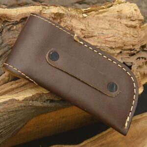 5" Genuine Leather Knife Holster with Belt Buckle – Holding Sheath for Pocket Knives, Folding Knife- Compact Draw EDC Knife Holster Belt – Brown, Camping, Hunting, and Outdoors.