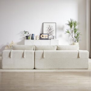 108" Modular Sofa Couch Convertible Sectional Sofa for Living Room Bedroom, Modern Chenille Upholstered Sectional Sofa Couch Set, L-Shaped Couches with 6 Pillows for Home Office, Beige(Right Chaise)