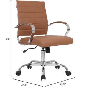 LANDSUN Home Office Chair Mid Back Desk Chair PU Leather Ribbed Executive Swivel Computer Chair with Wheels and Armrests Soft Padded Adjustable Height Conference Task Brown