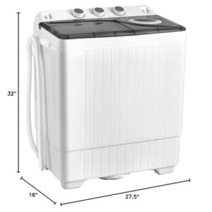 COSTWAY Portable Washing Machine, Twin Tub 26lbs Capacity Laundry Washer, 18lbs Washer and 8lbs Spinner Combo with Timer Knobs, Built-in Drain Pump, Compact Washer for Home Dorm Apartment (Grey+White)