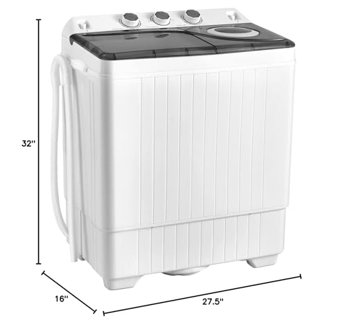 COSTWAY Portable Washing Machine, Twin Tub 26lbs Capacity Laundry Washer, 18lbs Washer and 8lbs Spinner Combo with Timer Knobs, Built-in Drain Pump, Compact Washer for Home Dorm Apartment (Grey+White)