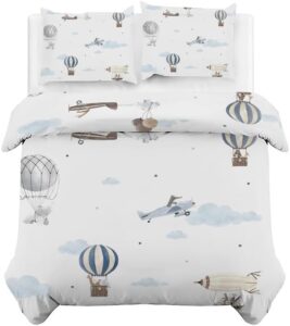 biafra hot air balloon duvet cover twin small airplane printed bedding set 3 pieces reversible design soft microfiber comforter cover with zipper closure and 2 pillowcases