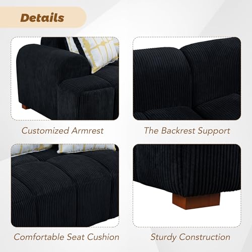 104" 4 Seaters Cloud Modular Corduroy Upholstery Sectional Sofa Couch,Modern Living Room Upholstered Furniture Deep Seat Sofa & Couch with 4PCS Pillows and Rubber Wood Legs for Home Office Apartment