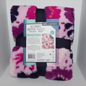 Life Comfort Ultimate Sherpa Fleece Children's Pink and Purple Floral Fleece Blanket