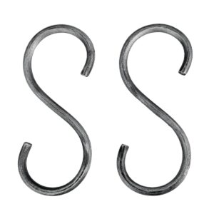 Living Ideas S Hook Hand Forged Metal S Hook Set of 2 Pcs Wrought Iron Handmade S Hook Heavy Duty 4.75 Inches S Hook for Hanging Plants, Pots, Coffee Mugs, Curtain Use Kitchen Utensil Hanging Hooks