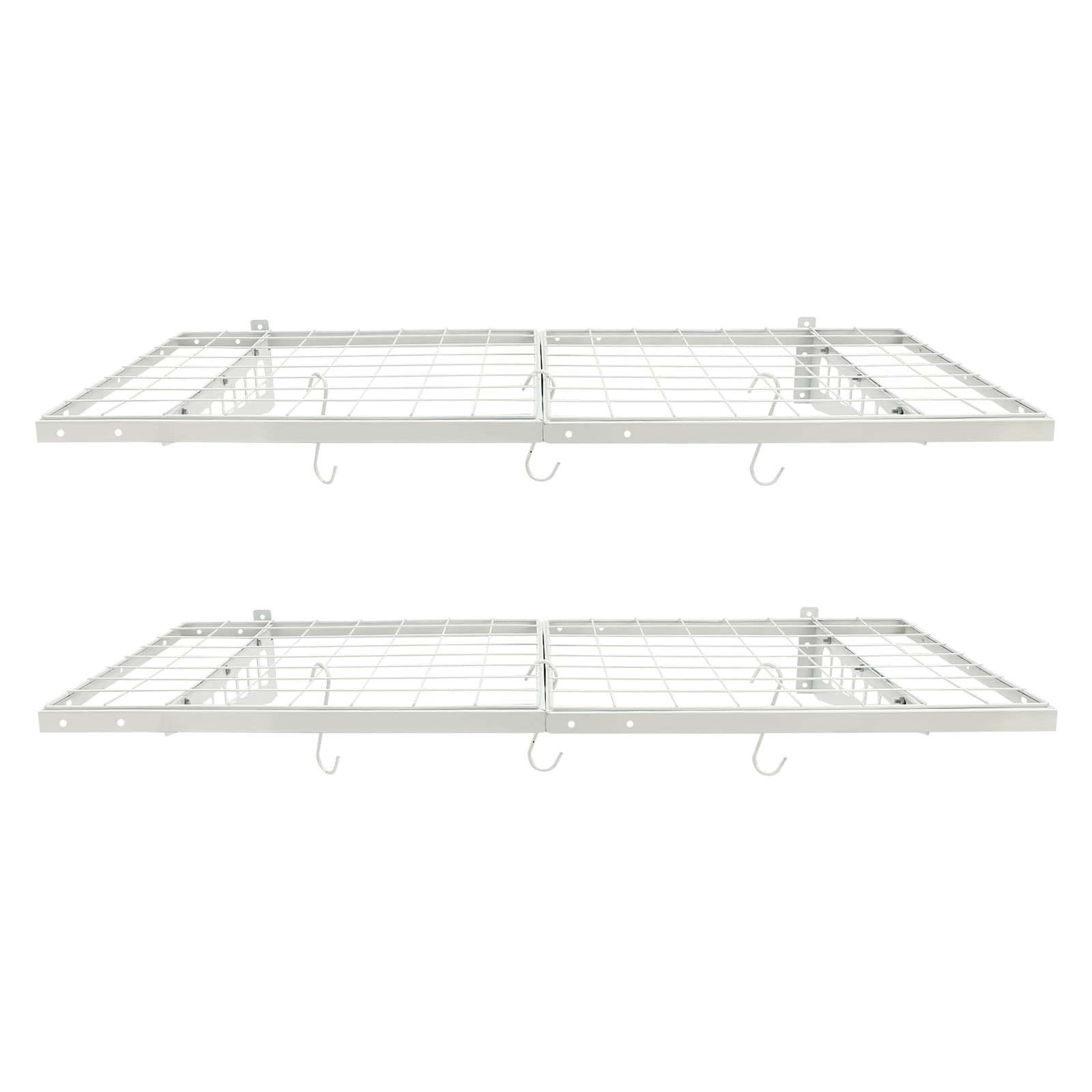 2PCS Garage Storage Racks 2 x 4 ft Garage Shelving Wall Mounted Heavy Duty Garage Storage Shelves Steel Garage Organizer Shelf with Hooks Garage Wall Floating Rack for Shop (White)