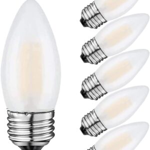 KODBPJ E26 Candelabra Light Bulbs Frosted Chandelier Light Bulbs 25watt Equivalent 2700K Warm White B11 Torpedo Tip Dimmable 2W LED Decorative Candle Light Bulbs (6)