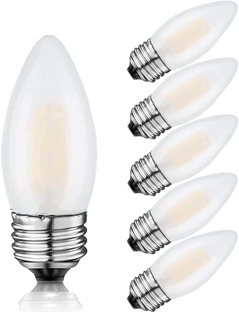 KODBPJ E26 Candelabra Light Bulbs Frosted Chandelier Light Bulbs 25watt Equivalent 2700K Warm White B11 Torpedo Tip Dimmable 2W LED Decorative Candle Light Bulbs (6)