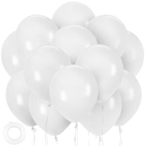 amor present 110pcs white latex balloons 12inch, helium balloons party balloons arch with ribbon for birthday baby shower wedding party decorations