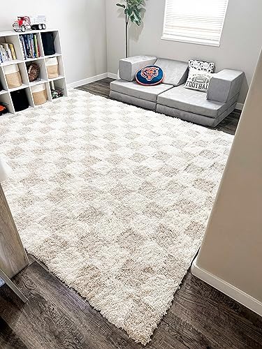 Hauteloom Etiler Living Room, Bedroom Area Rug - Contemporary - Plush Pile - Cream,Light Beige - 4' x 6'