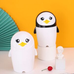 jojofuny Mini Trash Can Penguin Trash Bin Desk Garbage Can Animal Shaped Waste Bin Small Desktop Wastebasket Storage Container with Lid for Car Home Bedroom Office