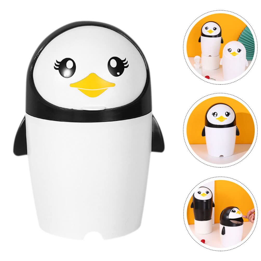 jojofuny Mini Trash Can Penguin Trash Bin Desk Garbage Can Animal Shaped Waste Bin Small Desktop Wastebasket Storage Container with Lid for Car Home Bedroom Office