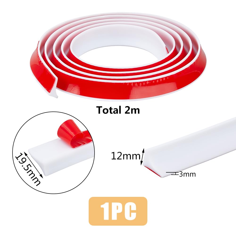 SUPERFINDINGS 2m Shower Threshold Water Dam Self-adhesive 1 Roll White Kitchen Sinks Water Splash Guard 12mm Tall Shower Dam Water Stopper Trapezoidal Water Barrier for Bathroom Kitchen Lavatory