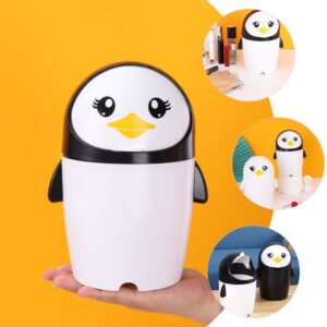 jojofuny Mini Trash Can Penguin Trash Bin Desk Garbage Can Animal Shaped Waste Bin Small Desktop Wastebasket Storage Container with Lid for Car Home Bedroom Office