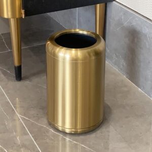 YOJIA 10L/2.6Gallon Small Gold Bathroom Trash Can,Brushed Gold Bathroom Garbage Can，Brass Trash Can for Bathroom,Vanity Bedroom,Hotel,Dressing Room，Rv, Store (135 Gold)