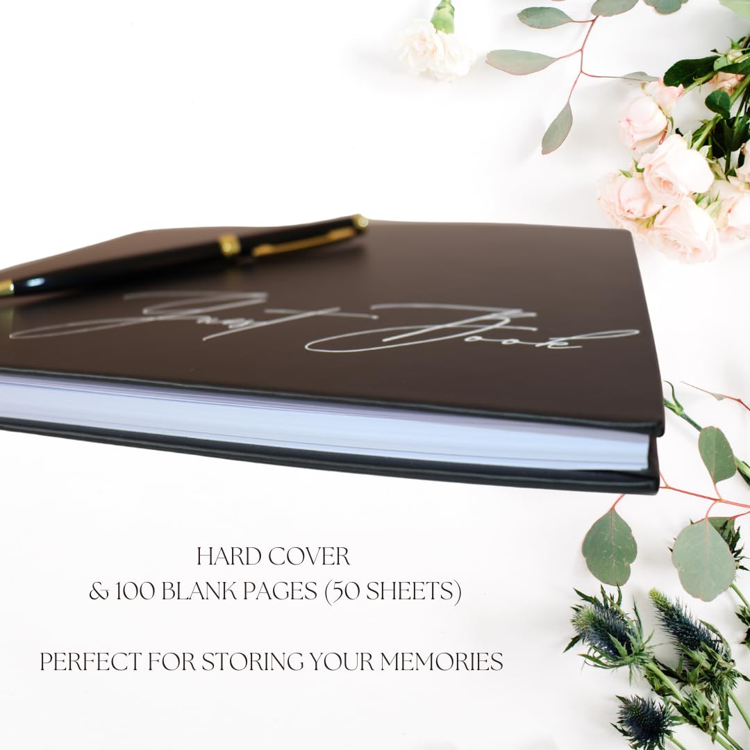 Elegant Guest Book for All Occasions with Complimentary Metal Ball Pen - Versatile Black Matte Cover, Perfect for Weddings, Baby Showers, Memorial Services, and Celebrations of Life