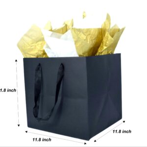 JUNESHE Large Black Gift Bag with Handles &Tissue Paper, 11.8 inch Square Giant Gift Bag, XL Big Gift Bag Large, Superior Extra Large Gift Bags, Birthday, Wedding Gift Bags Large Size