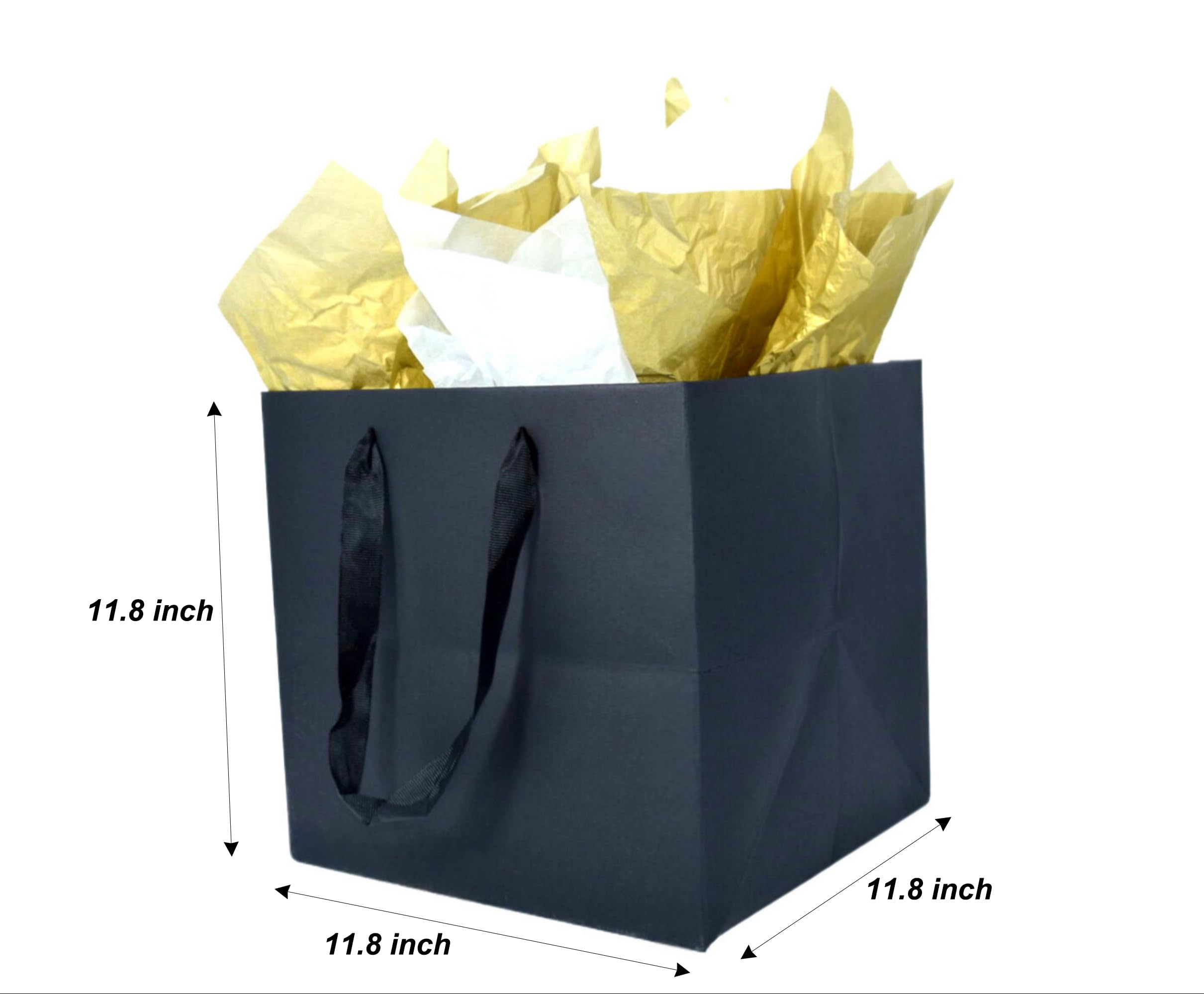 JUNESHE Large Black Gift Bag with Handles &Tissue Paper, 11.8 inch Square Giant Gift Bag, XL Big Gift Bag Large, Superior Extra Large Gift Bags, Birthday, Wedding Gift Bags Large Size