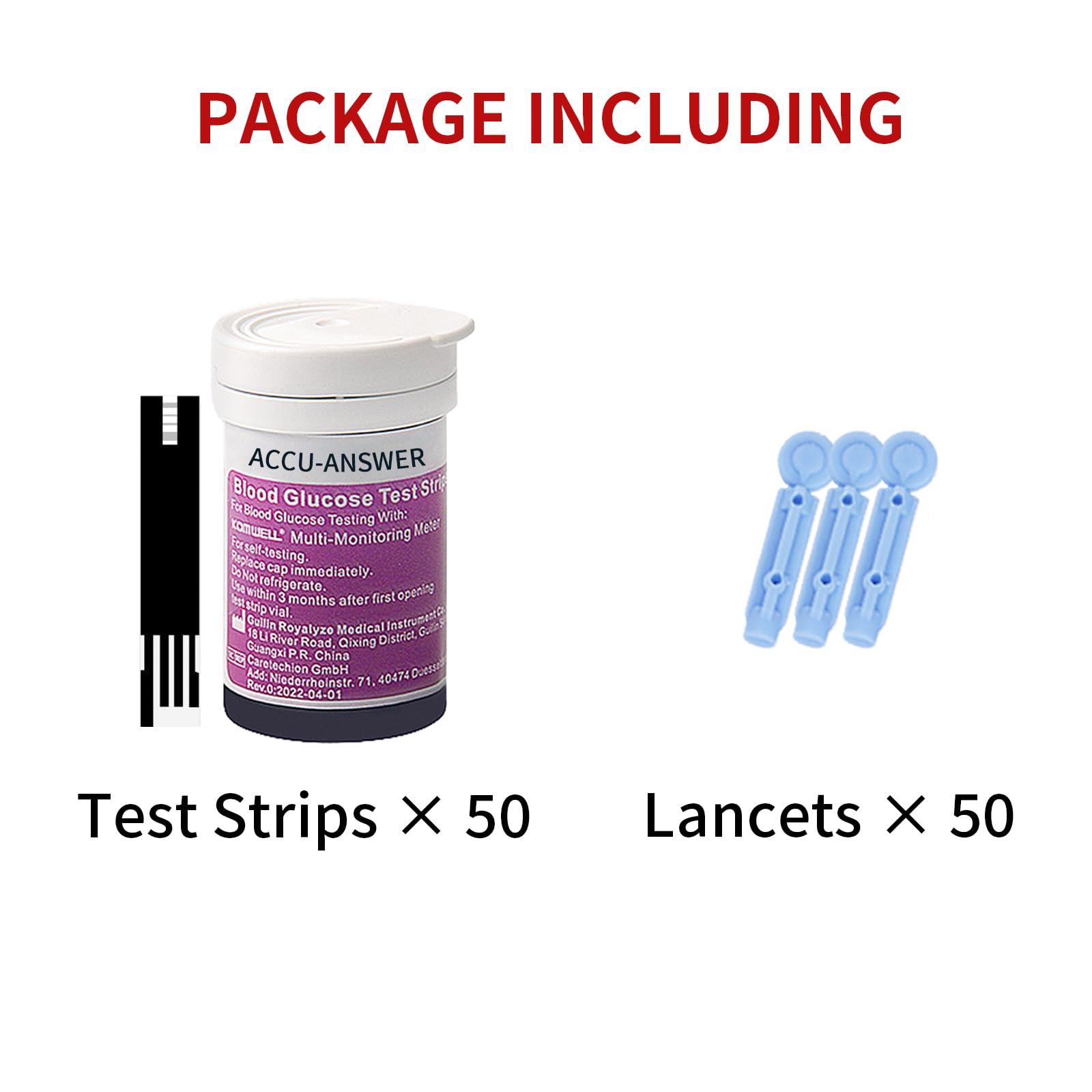 ACCU-Answer 50 Test Sugar Test Strips for ACCU-Answer 4-in-1 Test Meter, 50 Lancets Total Included. No Code Card Need, Accurate and Fast, Easy to Use and Read