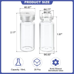 PATIKIL 10ml Sample Vials, 20 Pack Lab Empty Vials with Butyl Rubber Stopper and Crimp Top Caps Borosilicate Glass Vial, Transparent