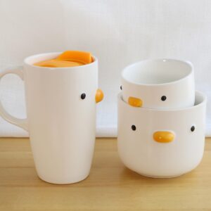 PURROOM Duck Coffee Mug with Lid, Travel Cup with Handle & Sealed Lid. 20 oz Cute Chick Tall Cup, Safety Ceramic. Best Gifts For Coffee Lover.