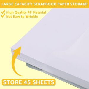 WOPPLXY 50 Pcs Scrapbook Paper Storage with Buckle Design, 12 x 12 Inch Clear Scrapbook Paper Organizer with 60 Pcs Sticky Index Tabs for Holding Scrapbook Paper, Vinyl Paper, Photos, Clear, Cardstock