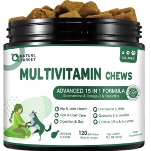 Dog Multivitamin - Multivitamin for Dogs - with MSM & Glucosamine, Omegas 3 & 6, Probiotics for Digestive Health, Joint Support, Skin & Coat, Immune System & Overall Health – 120 Soft Chews