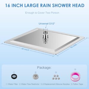 KINLIV 16 inch Large Rain Shower Head Ceiling Mounted - All Metal 304 Stainless Steel, Full Body Rainfall Shower with 324 Silicone Nozzles - Waterfall Bathroom Square Showerheads, Chrome Polished