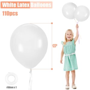 AMOR PRESENT 110PCS White Latex Balloons 12inch, Helium Balloons Party Balloons Arch with Ribbon for Birthday Baby Shower Wedding Party Decorations