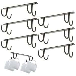 abuff 6 pack cabinet hook mug holder - hanging coffee cup rack for kitchen, 24 hooks under cabinets metal hangers organizer shelf storage utensil (black)