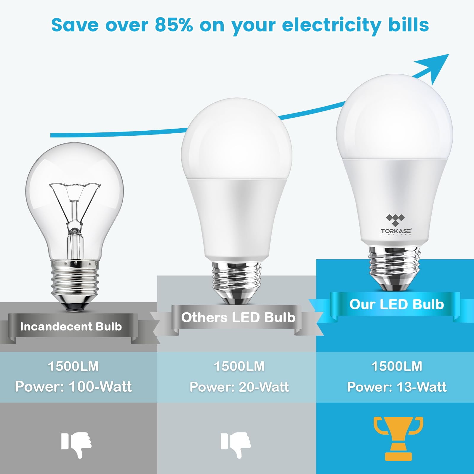 Torkase A19 LED Light Bulbs 100 Watt Equivalent, 13 Watt 1500 LM Bright Standard LED Bulbs Non-Dimmable,E26 Screw Base, 5000K Natural Daylight White,Milky Energy Saving Light Bulbs,UL Listed(24-Pack)