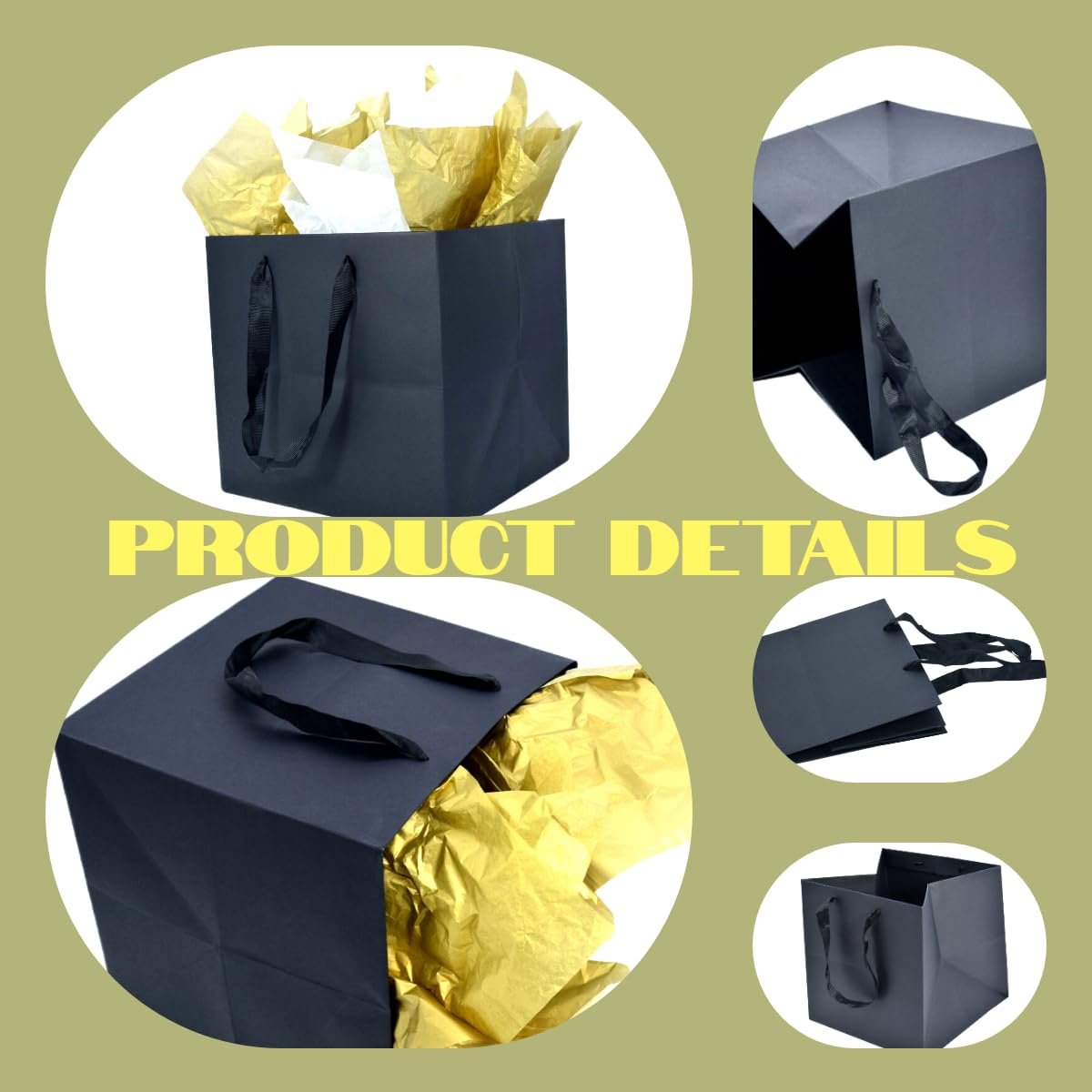 JUNESHE Large Black Gift Bag with Handles &Tissue Paper, 11.8 inch Square Giant Gift Bag, XL Big Gift Bag Large, Superior Extra Large Gift Bags, Birthday, Wedding Gift Bags Large Size