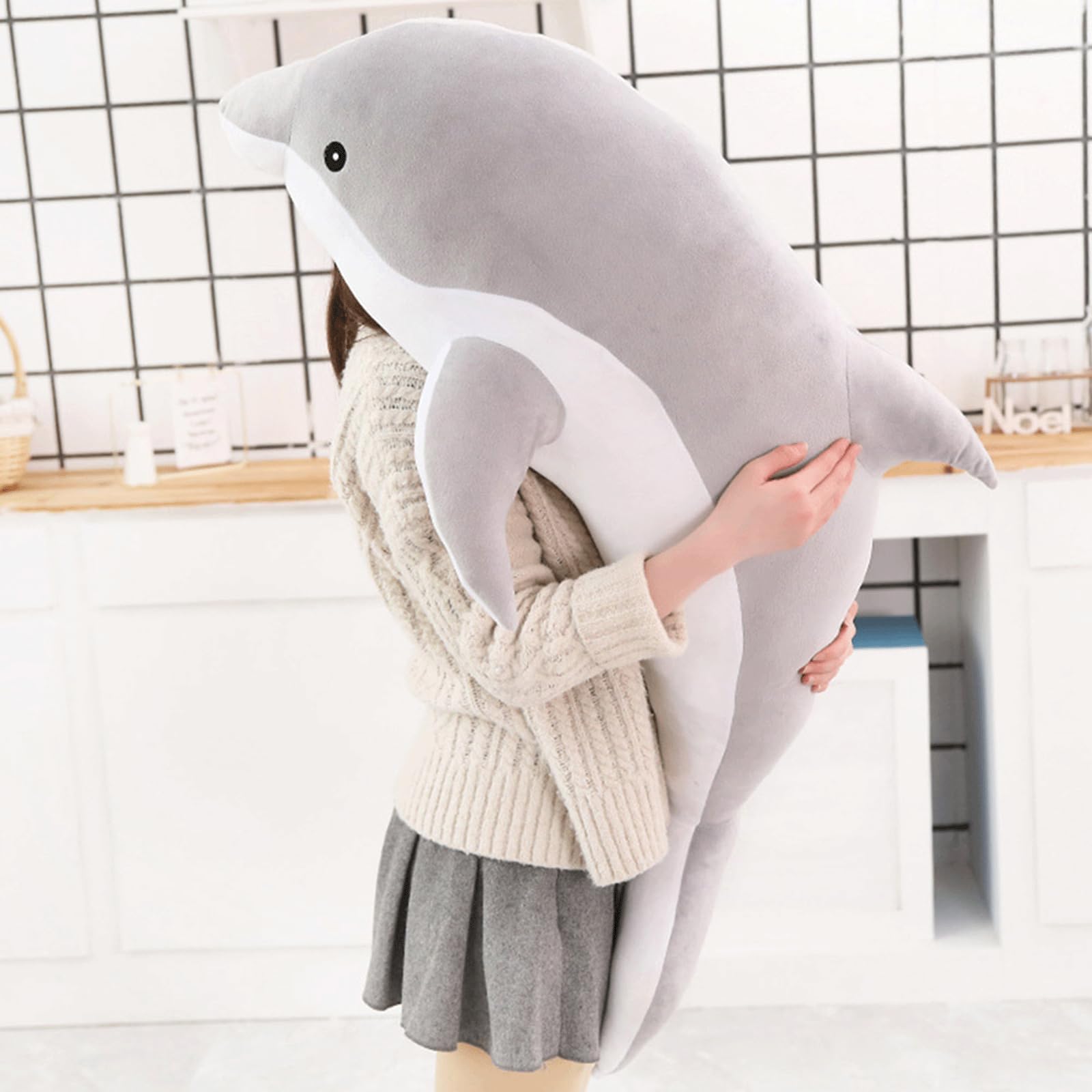 PASHMAIRE Dolphin Stuffed Animals Plush Pillow Super Soft Dolphin Sea Animal Plush Toys Dolls Sleeping Cushion for Boys Girls Gifts 27.5IN