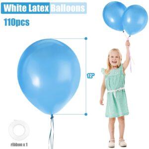 AMOR PRESENT 110PCS Light Blue Balloons, 12 Inch Party Latex Balloons with Ribbon Helium Balloons for Birthday Baby Shower Graduation Wedding Party Decorations