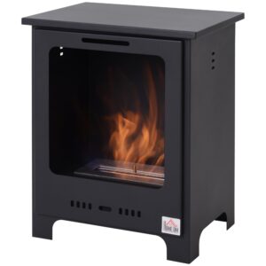 homcom 19.75" ethanol fireplace, freestanding alcohol fireplace stove with 0.25 gal tank capacity, flame snuffer - black