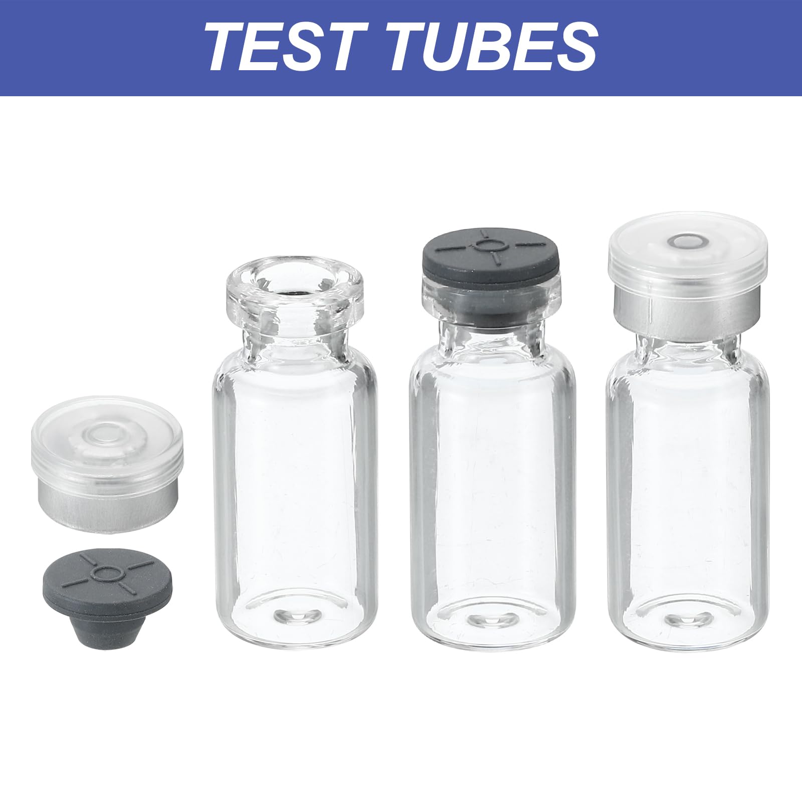 PATIKIL 3ml Sample Vials, 8 Pack Lab Empty Vials with Butyl Rubber Stopper and Crimp Top Caps Borosilicate Glass Vial, Transparent