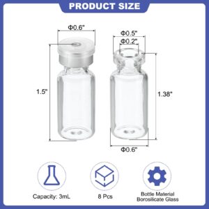 PATIKIL 3ml Sample Vials, 8 Pack Lab Empty Vials with Butyl Rubber Stopper and Crimp Top Caps Borosilicate Glass Vial, Transparent