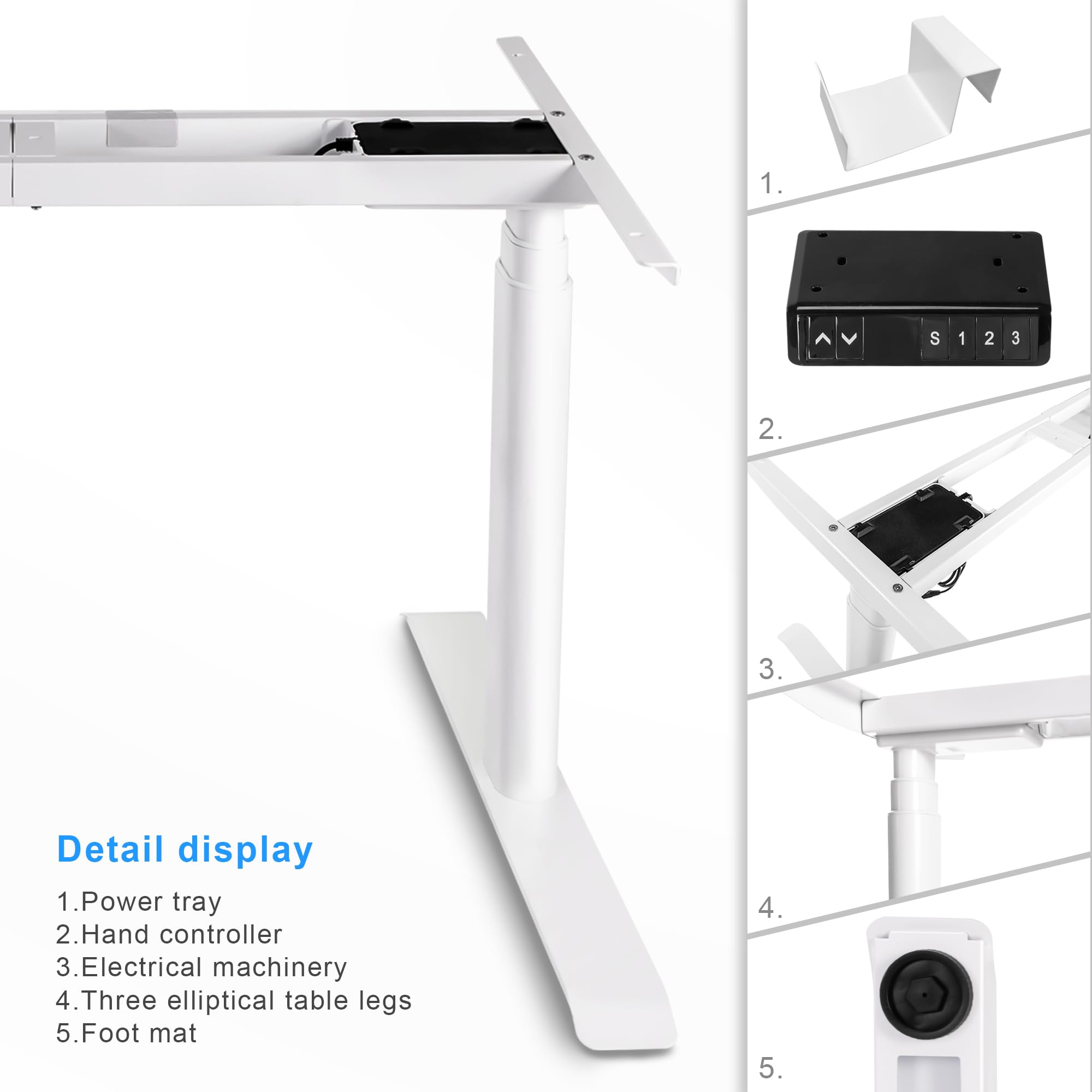 Fromann 3 Tier Oval Legs Dual Motor Electric Standing Desk Frame Height Adjustable Handset with USB A+ C Ports Sit Stand up Desk Base (White)